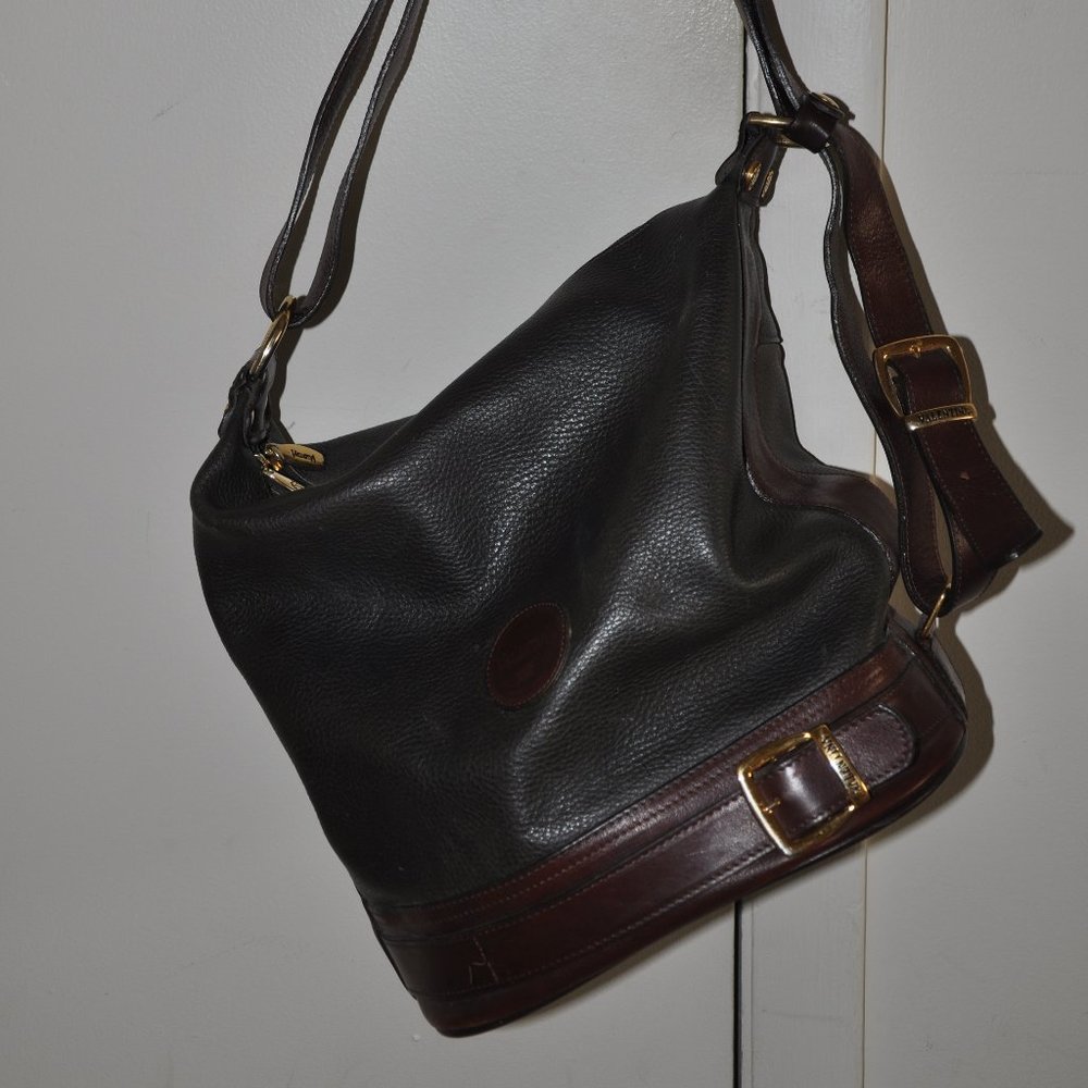 VALENTINA ITALIAN LEATHER BUCKET BAG IN BLACK/BROWN